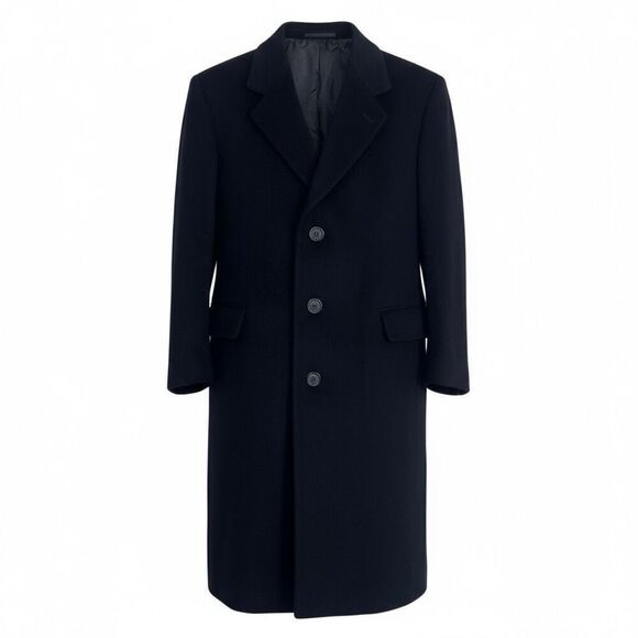 Wool Cashmere Blend Long Sleeve 3-Button Brazil Long Overcoat Black Size 40